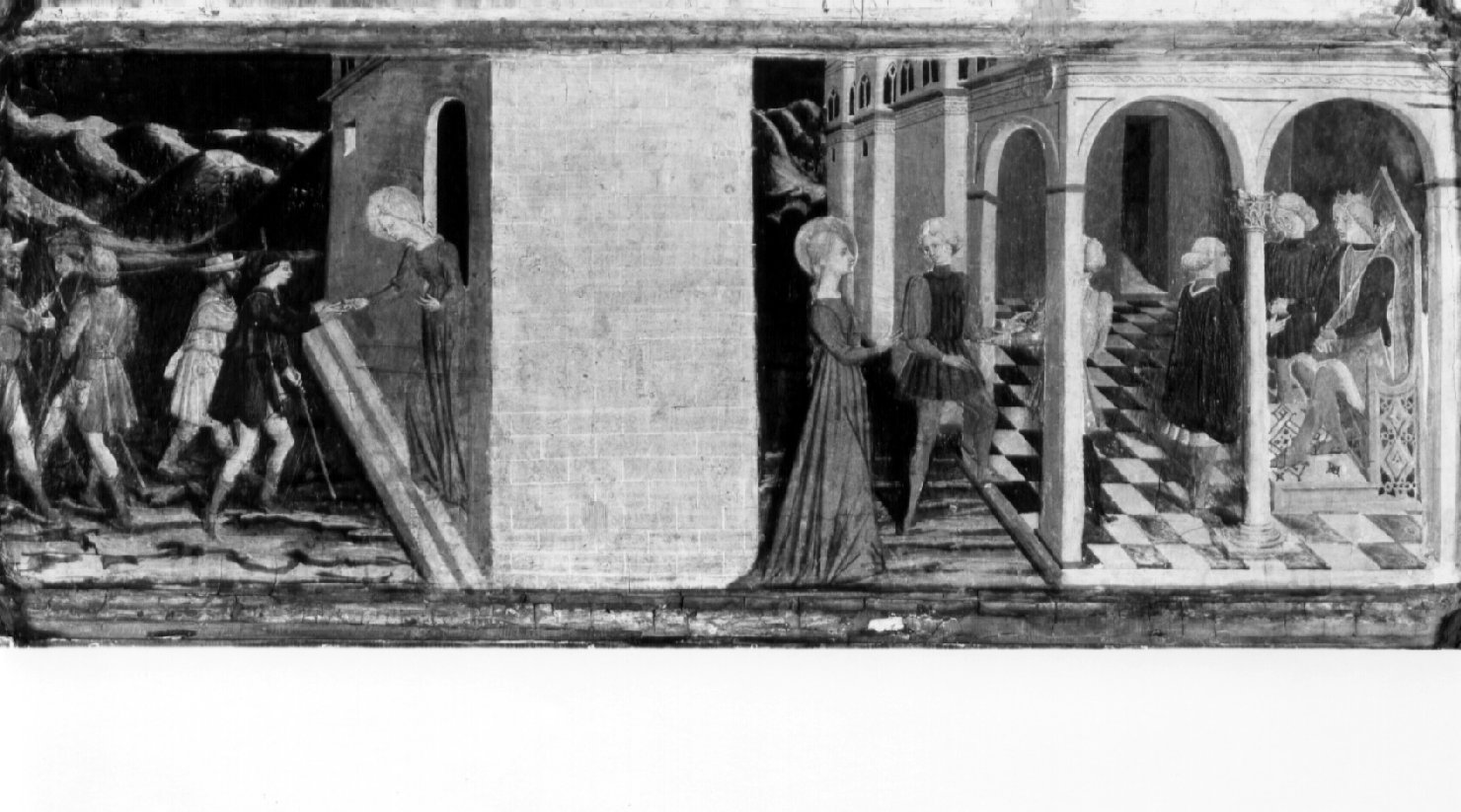 Santa Lucia distribuisce i propri beni ai poveri (scomparto di predella, elemento d'insieme) di Bartolomeo da Miranda (attribuito) (terzo quarto sec. XV)