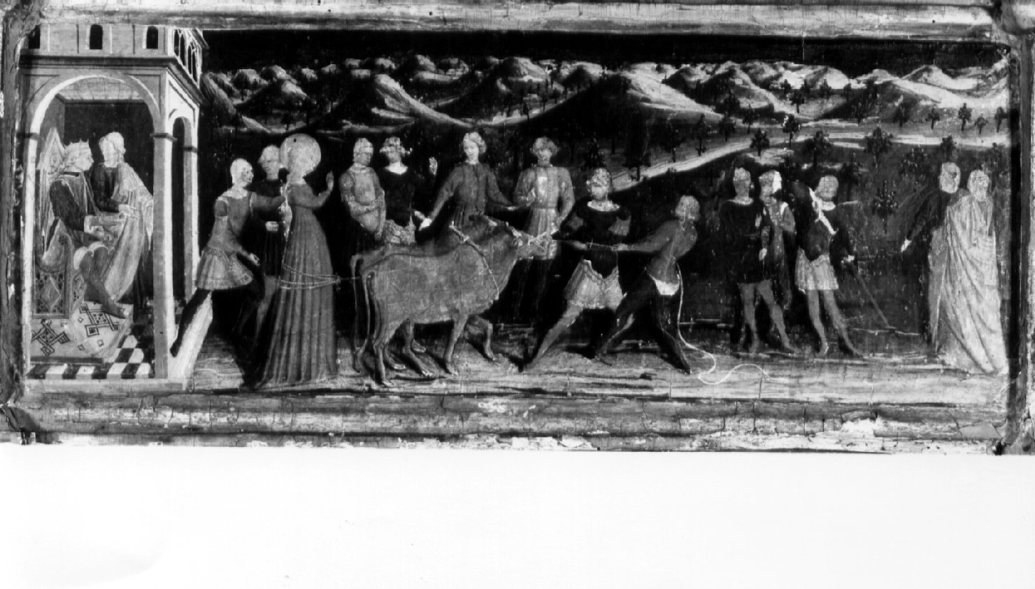 Santa Lucia trascinata dai buoi (scomparto di predella, elemento d'insieme) di Bartolomeo da Miranda (attribuito) (terzo quarto sec. XV)