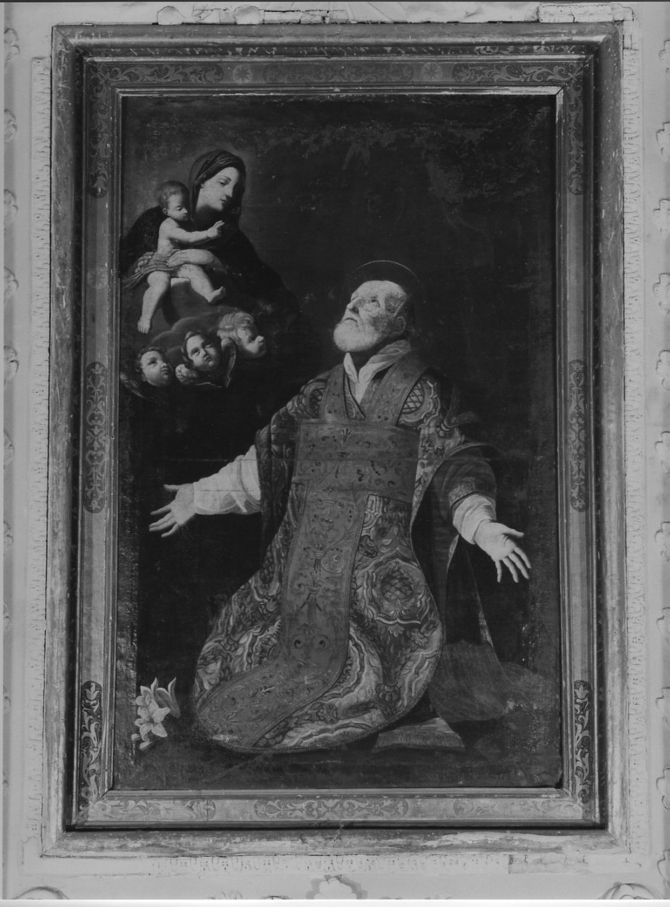 San Filippo Neri ha la visione della Madonna con Bambino (dipinto, opera isolata) di Reni Guido (cerchia) (prima metà sec. XVII)
