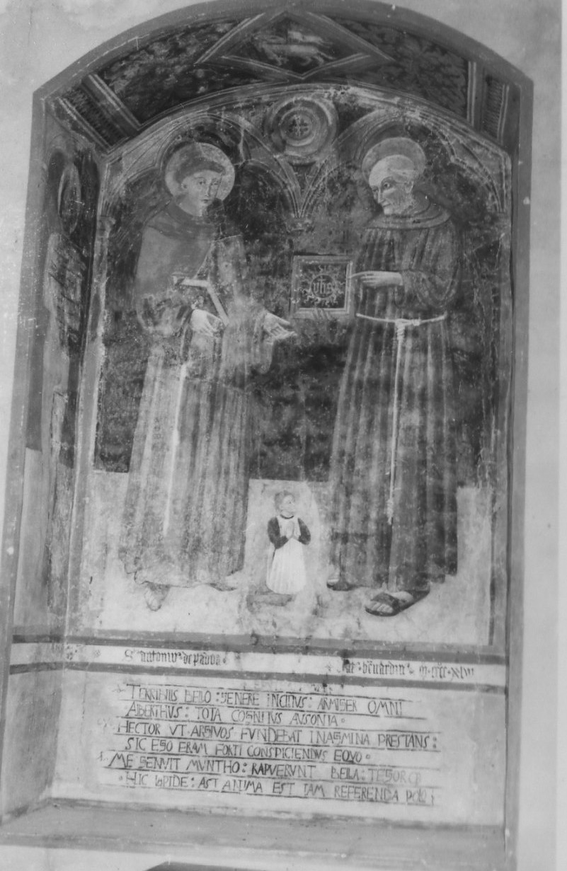 S. Antonio da Padova, S. Bernardino, S. Sebastiano, S. Cristofero (dipinto, opera isolata) - ambito umbro (sec. XV)