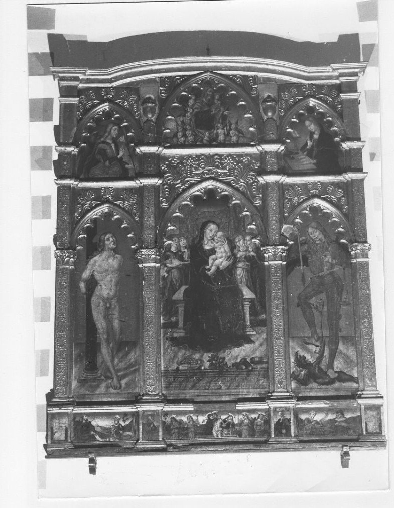 Madonna con Bambino e altri personaggi (dipinto, elemento d'insieme) di Niccolò di Liberatore detto Alunno (sec. XV)
