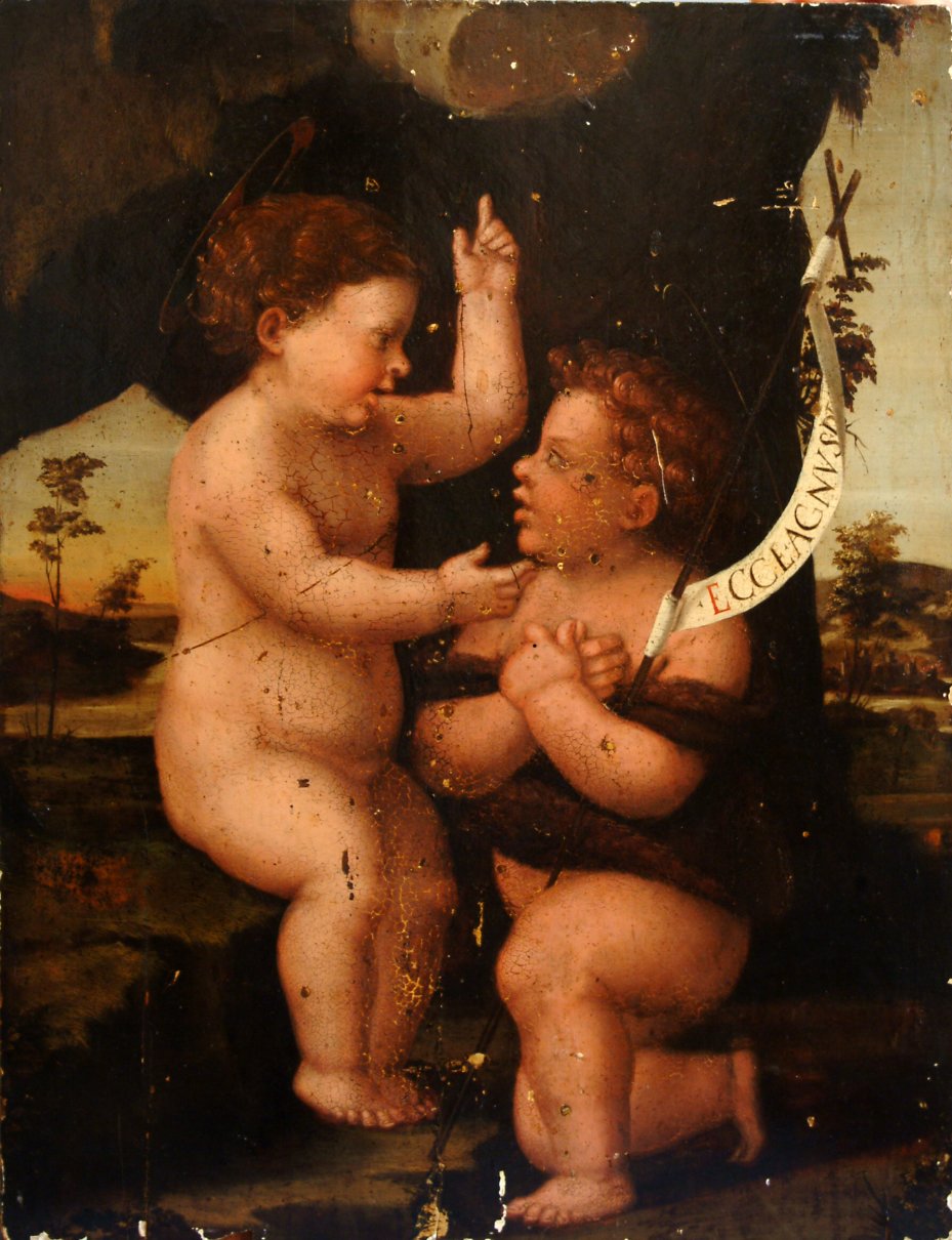 Gesù Bambino e San Giovannino (dipinto, opera isolata) - ambito toscano (metà sec. XVI)