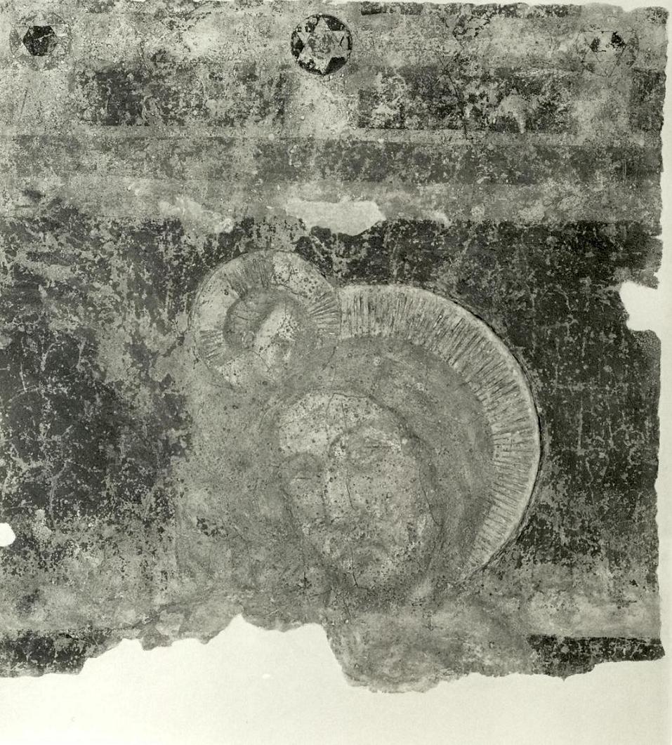 San Cristoforo guada il fiume con Gesù Bambino sulle spalle (dipinto, frammento) - ambito umbro (sec. XIV)