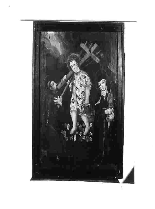 Gesù Bambino con simboli della passione e i Santi Francesco e Chiara (dipinto, opera isolata) - ambito umbro (seconda metà sec. XVII)