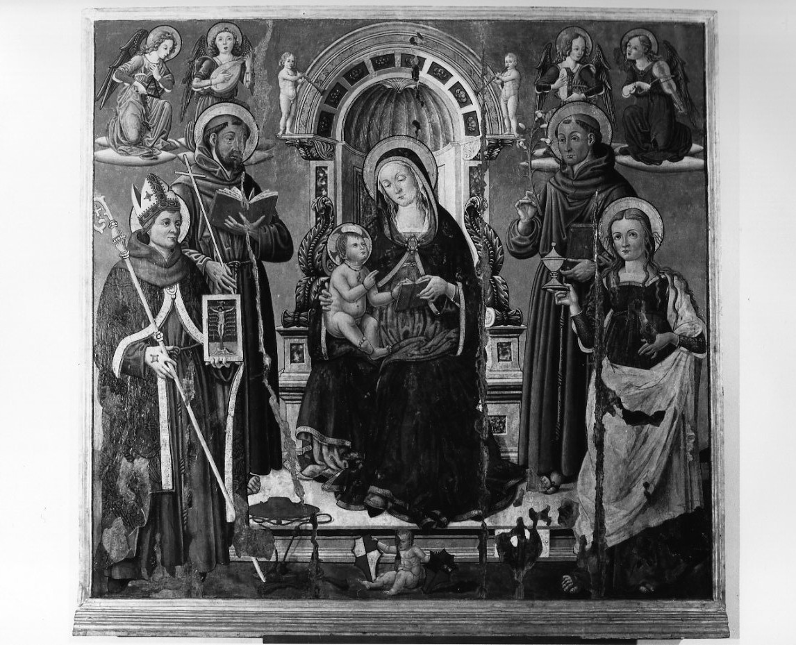 Madonna in trono con Bambino e Santi (dipinto, opera isolata) di Melanzio Francesco, Merlini Orlando (attribuito) (fine/inizio secc. XV/ XVI)