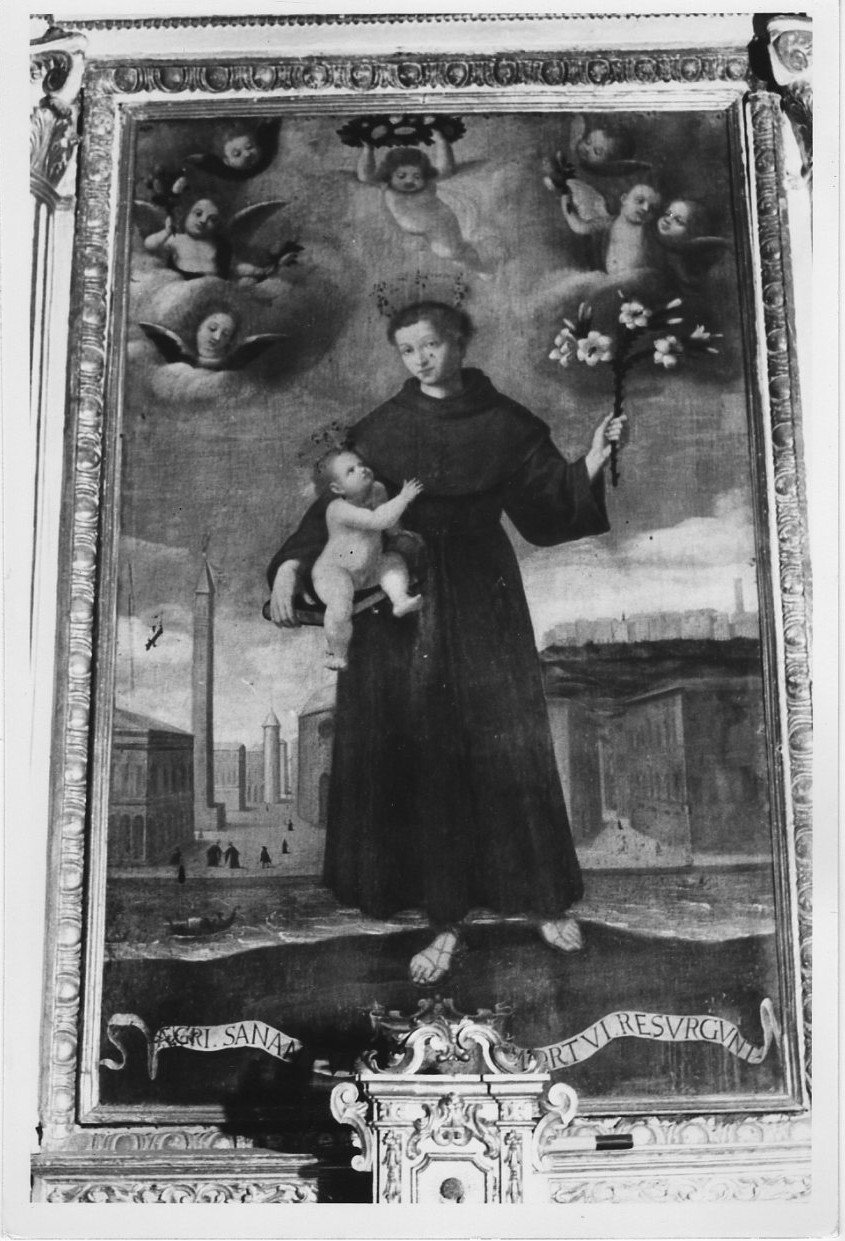 Sant'Antonio da Padova con il bambino (dipinto, elemento d'insieme) di Ciburri Simeone (attribuito) (primo quarto sec. XVII)