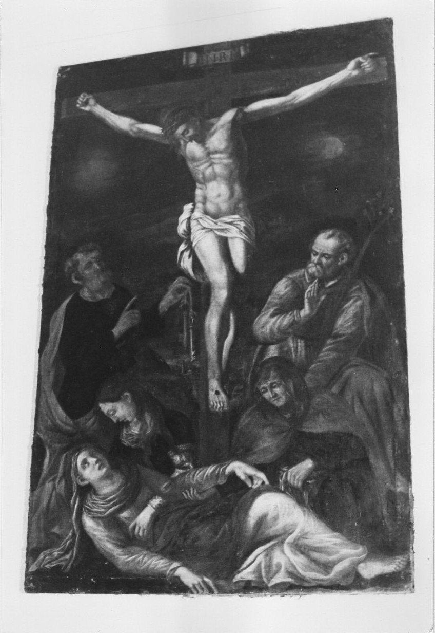 crocifissione di Cristo con la Madonna e santi (dipinto, opera isolata) - ambito Italia centrale (fine sec. XVI)