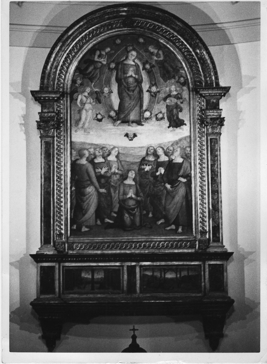 "Assunzione della Vergine" del Perugino, Annunciazione (scomparto di predella, elemento d'insieme) di Vannucci Pietro detto Perugino (sec. XVI)