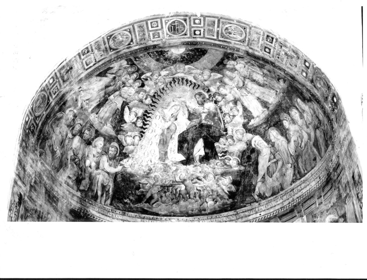 incoronazione di Maria Vergine tra santi e profeti (dipinto, elemento d'insieme) di Tamagni Vincenzo, Brunotti Giovanni (attribuito) (primo quarto sec. XVI)