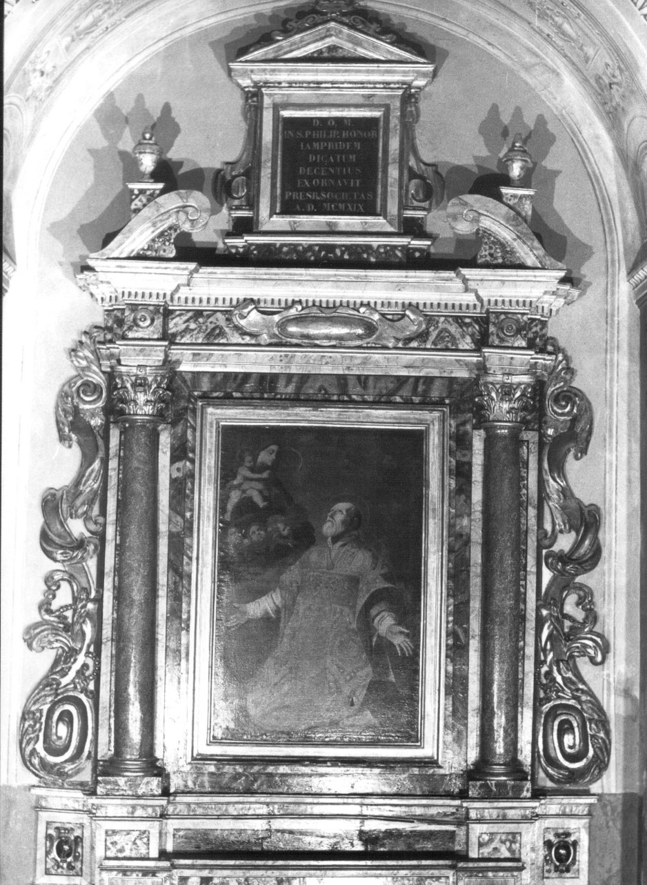 San Filippo Neri ha la visione della Madonna con Bambino (pala d'altare, elemento d'insieme) - ambito Italia centrale (secondo quarto sec. XVII)