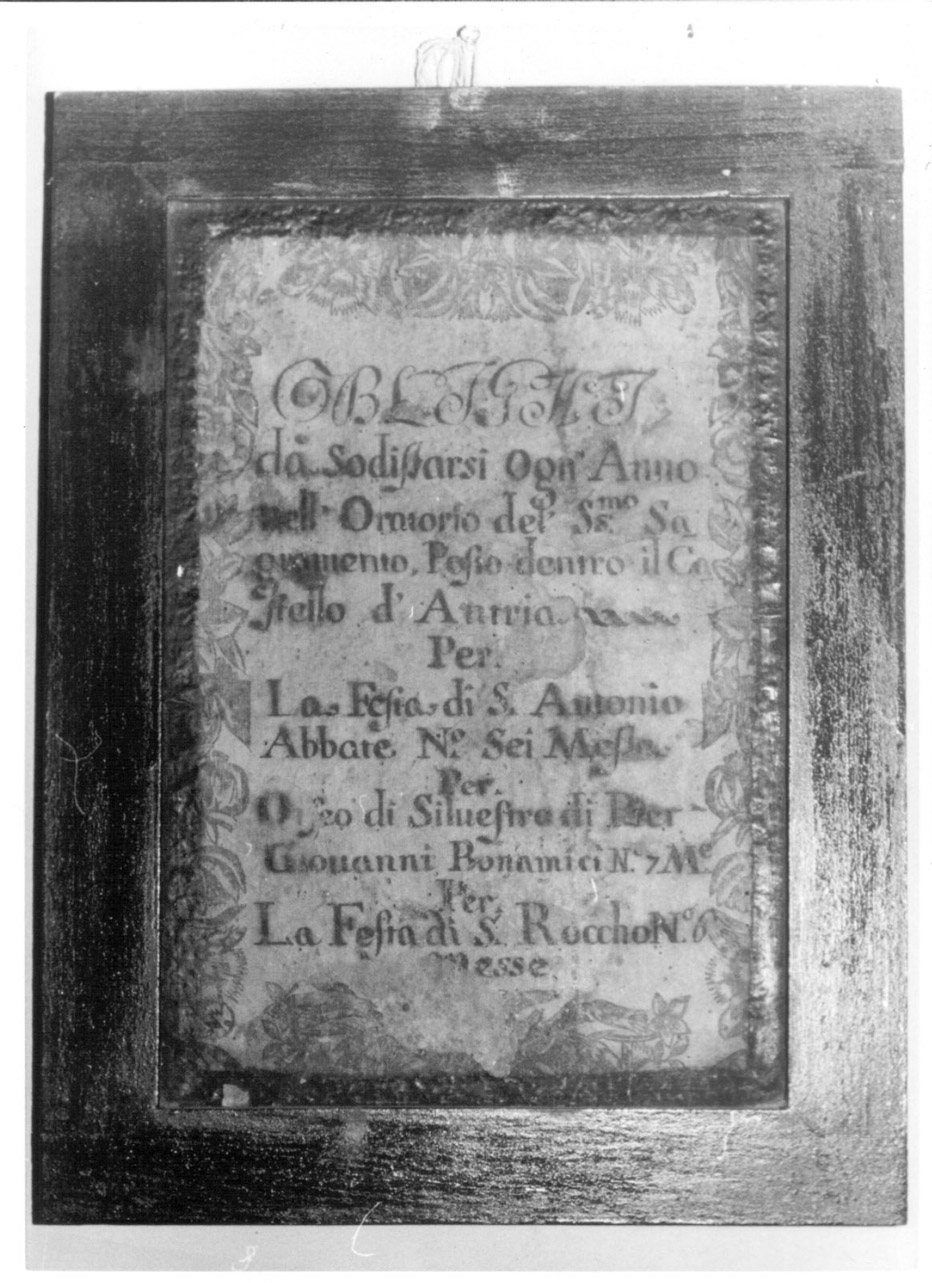 tabella, opera isolata - ambito umbro (sec. XVII)