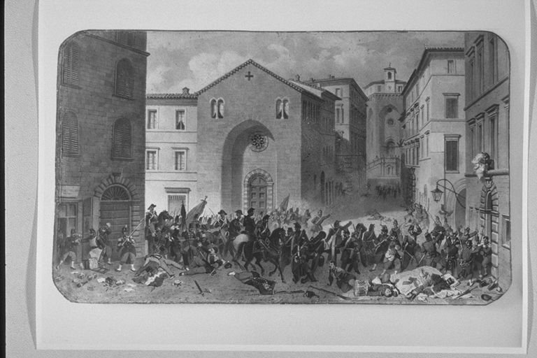 Gli Svizzeri al Crocevia, veduta di città (dipinto, serie) di Verga Napoleone (sec. XIX)