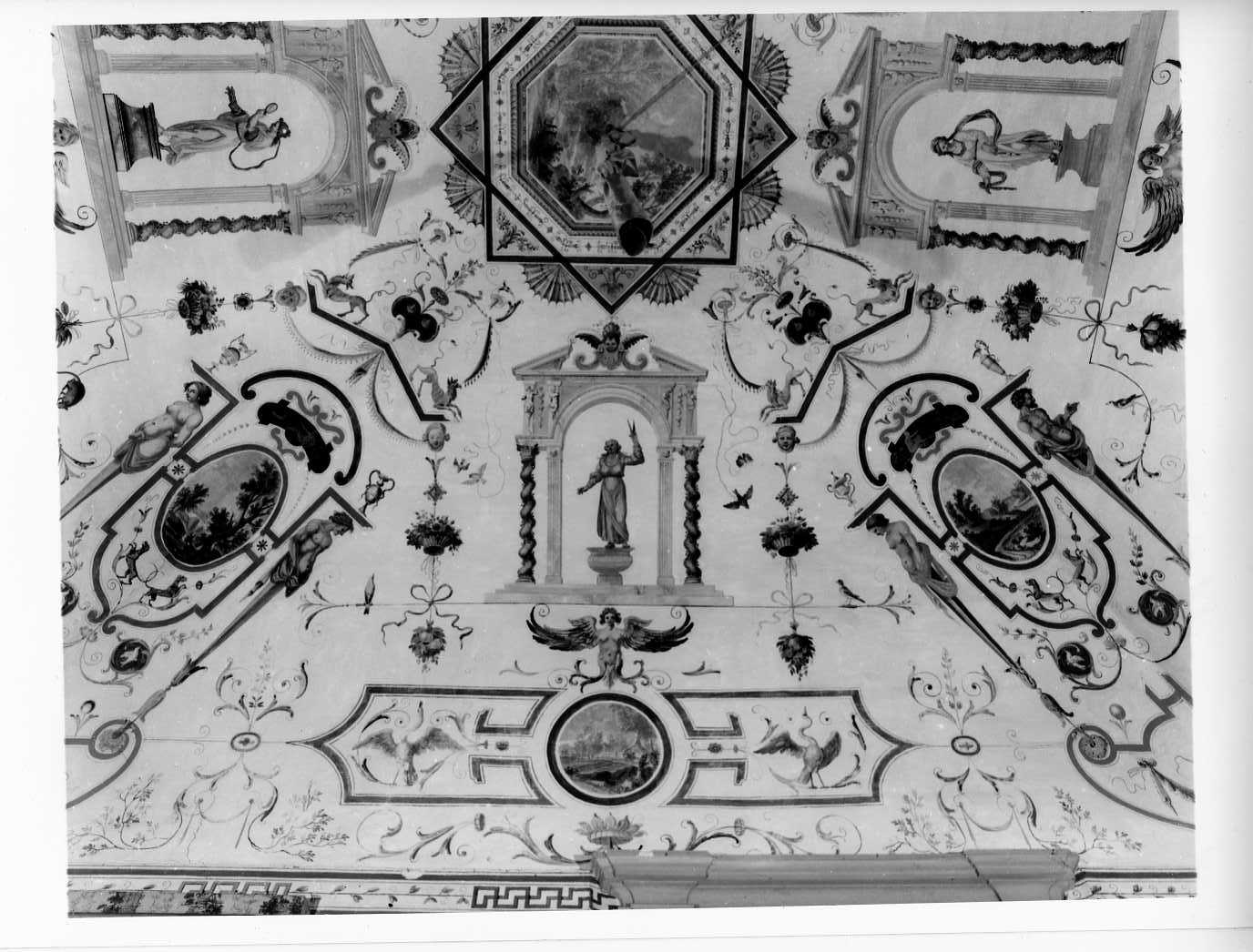 grottesche con figura allegorica, arpia, paesaggi, telamoni e cariatidi (decorazione pittorica, ciclo) di Savini Salvio (attribuito) (ultimo quarto sec. XVI)