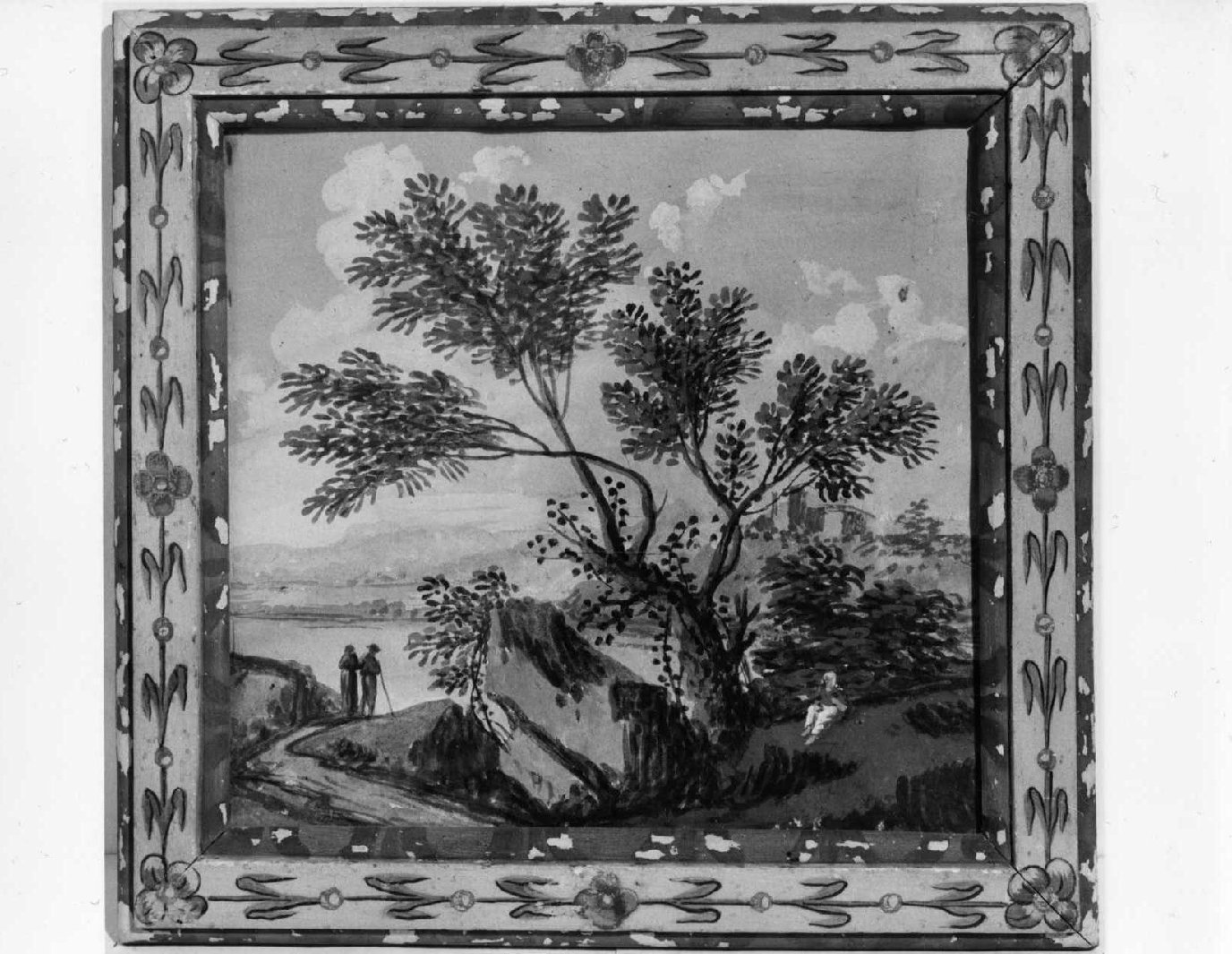 paesaggio con tre figure umane (dipinto, opera isolata) - ambito romano (fine sec. XVIII)