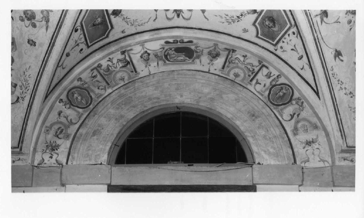 grottesche con teste antropomorfe e figure (decorazione pittorica, elemento d'insieme) - ambito Italia centrale (sec. XIX)