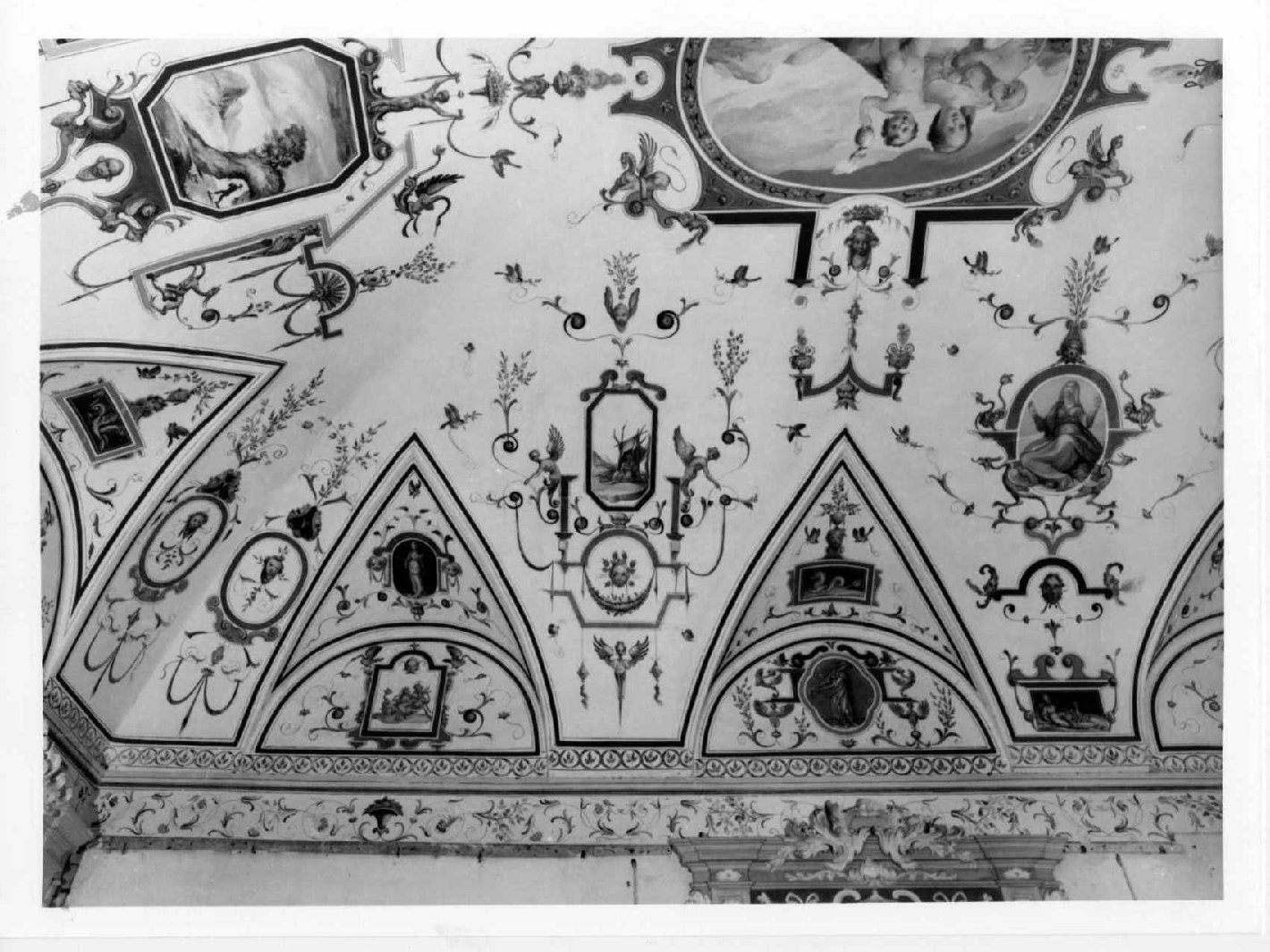 grottesche con figure e scene allegoriche (decorazione pittorica, ciclo) di Savini Salvio (attribuito) (ultimo quarto sec. XVI)
