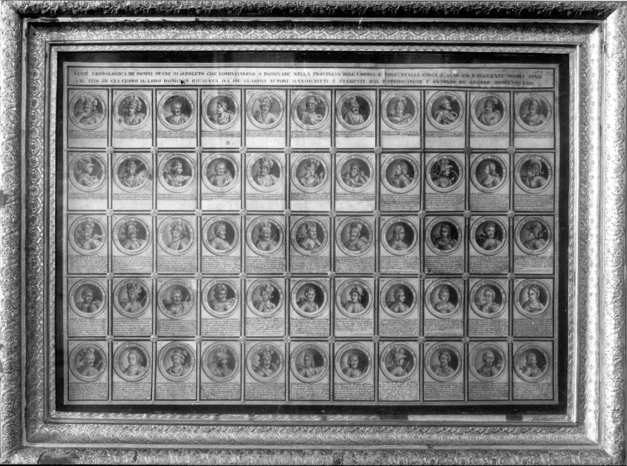 tavola iconografica dei duchi di Spoleto (disegno, opera isolata) di Greyss F. Antonio de (sec. XVIII)