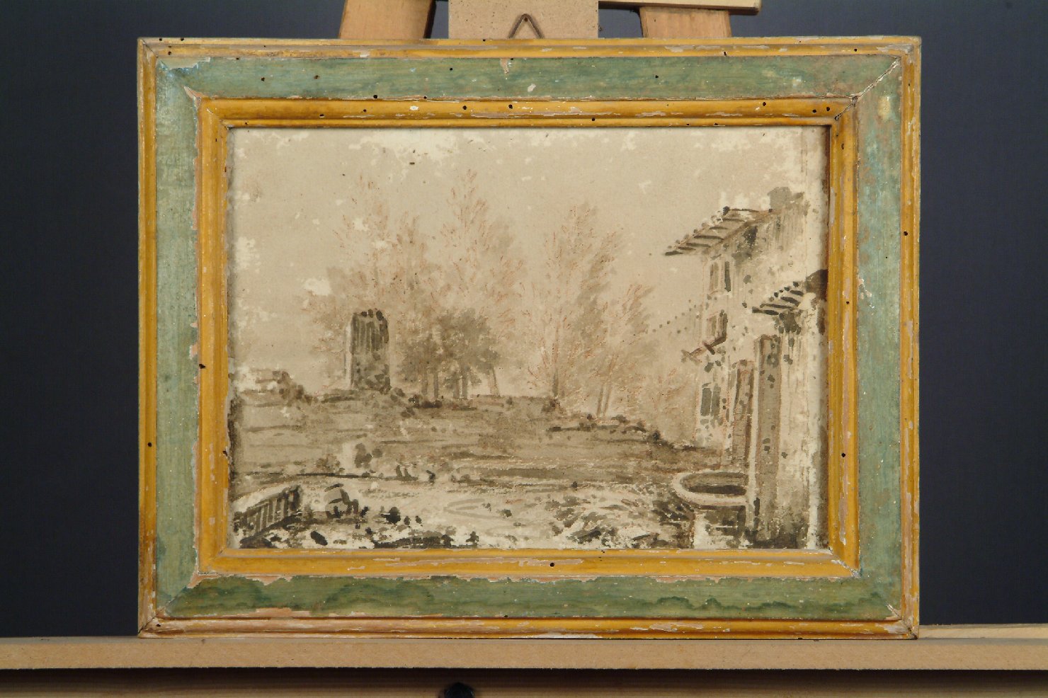 paesaggio urbano con rovine e pozzo (disegno, opera isolata) - ambito umbro (seconda metà sec. XVII)