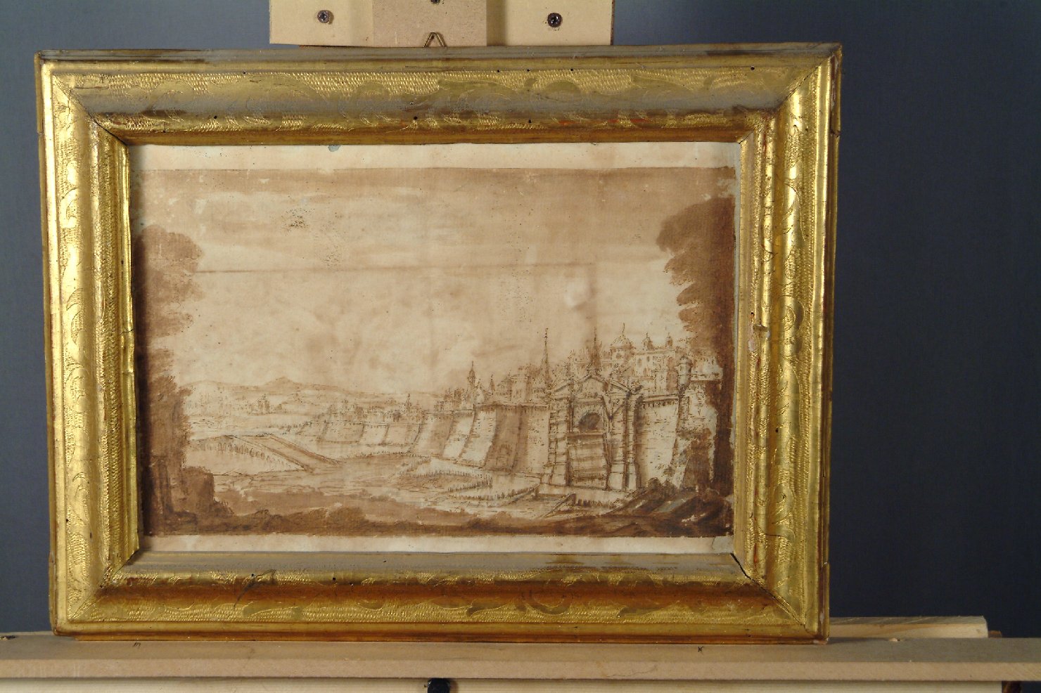 Paesaggio con città fortificata (disegno, opera isolata) - ambito italiano (seconda metà sec. XVII)