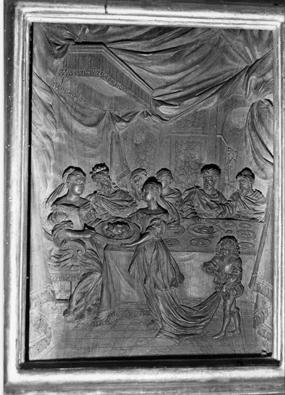 Salome consegna la testa di San Giovanni Battista a Erodiade (pannello, elemento d'insieme) - bottega Italia centrale (sec. XVII)