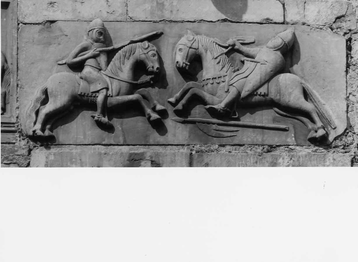 lotta di cavalieri (formella, opera isolata) - bottega umbra (prima metà sec. XIV)