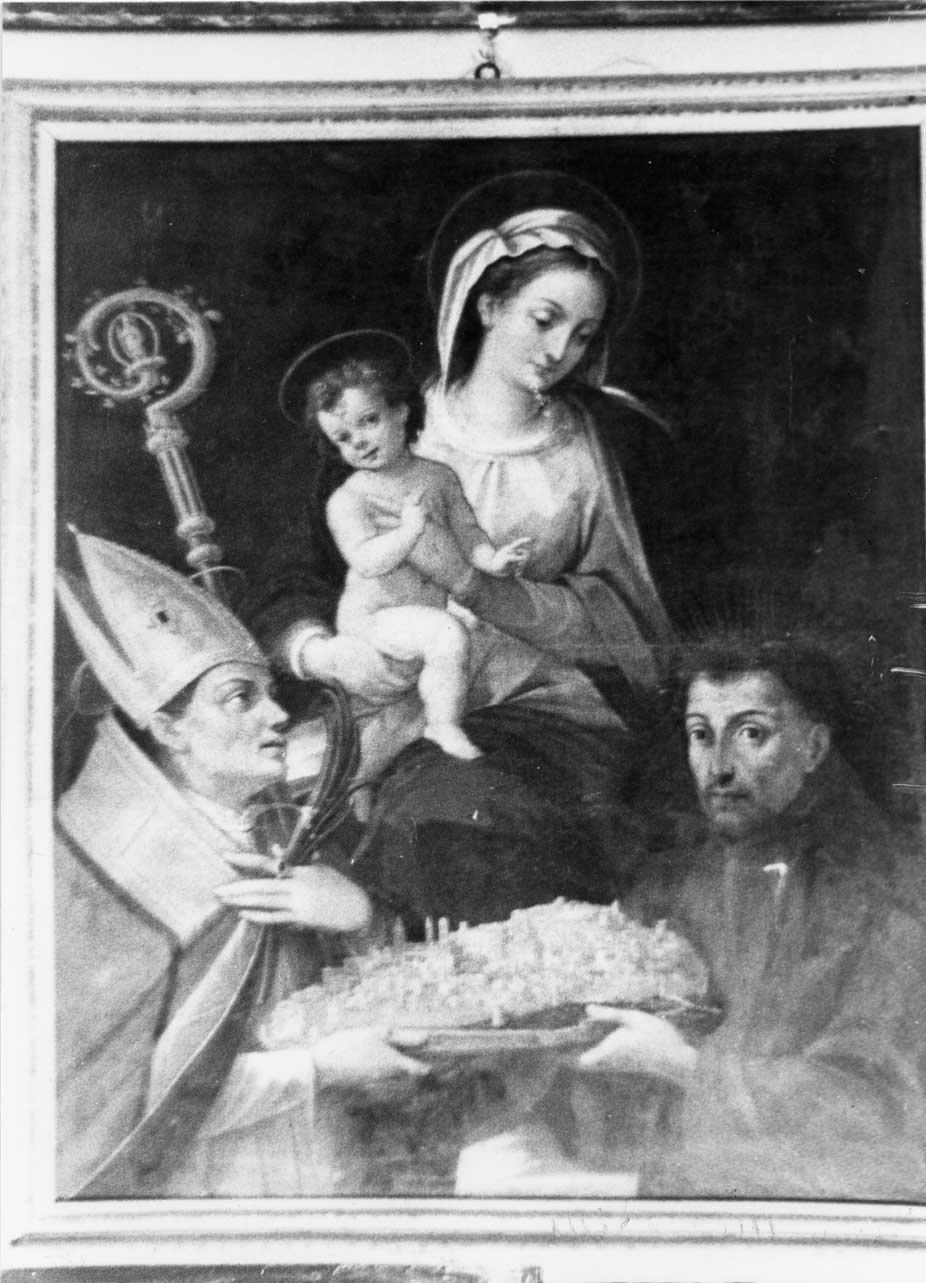 Madonna con Bambino e altri personaggi (dipinto, opera isolata) di Grecchi Marcantonio (sec. XVII)