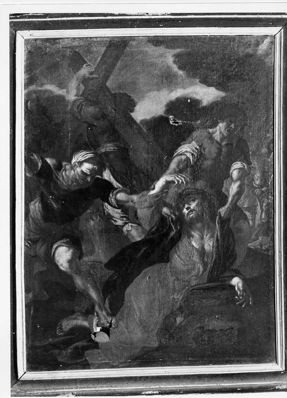 stazione V: Gesù aiutato da Simone il Cireneo a portare la croce (Via Crucis, elemento d'insieme) di Boccanera Giacinto (attribuito) (sec. XVIII)