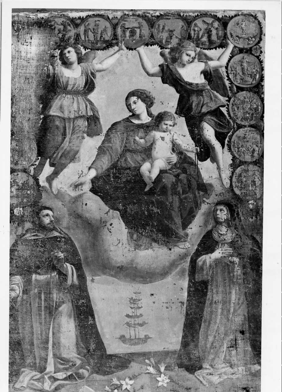 Madonna del Rosario con Santi domenicani e misteri del rosario (dipinto, opera isolata) di Calisti Calisto (attribuito) (sec. XVII)
