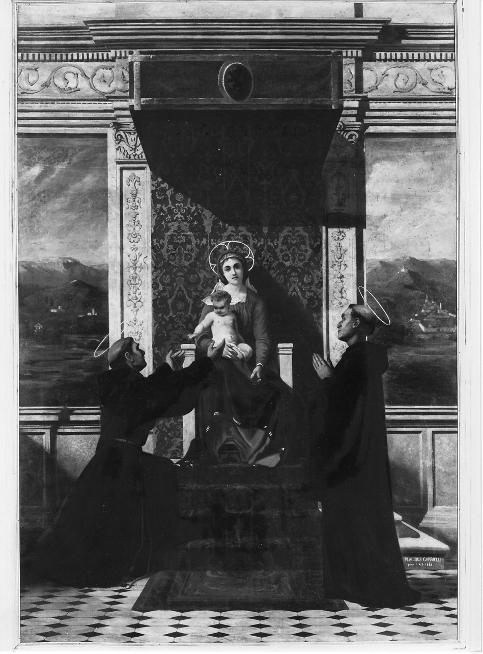 Madonna con Bambino in trono tra santi (pala d'altare, complesso decorativo) di Gabrielli Placido (terzo quarto sec. XIX)