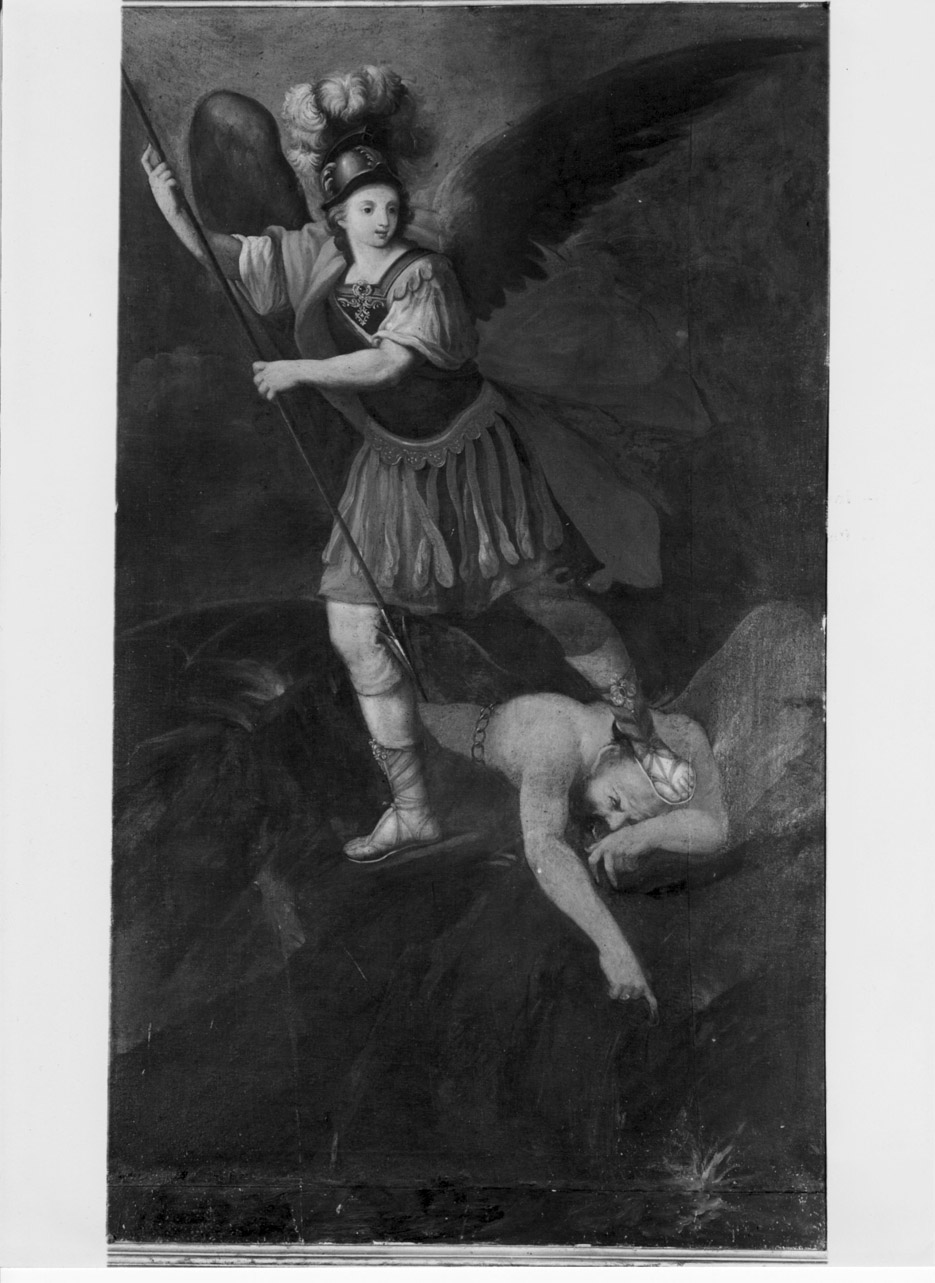 San Michele Arcangelo combatte Satana (dipinto, opera isolata) - ambito Italia centrale (sec. XVIII)