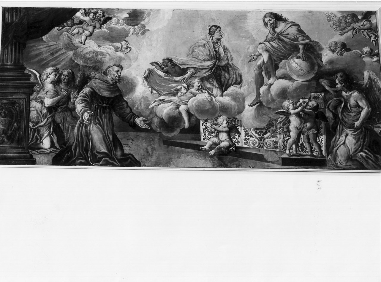 Perdono di Assisi, apparizione di Cristo e la Madonna a San Francesco d'Assisi (dipinto, complesso decorativo) di Providoni Francesco (seconda metà sec. XVII)