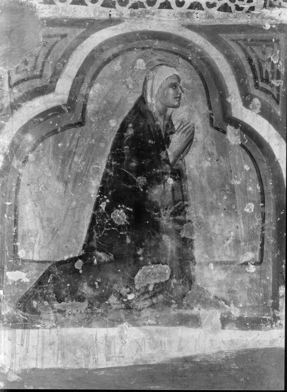 figura femminile inginocchiata (dipinto, elemento d'insieme) di Mazzaforte Giovanni di Corraduccio (attribuito) (prima metà sec. XV)