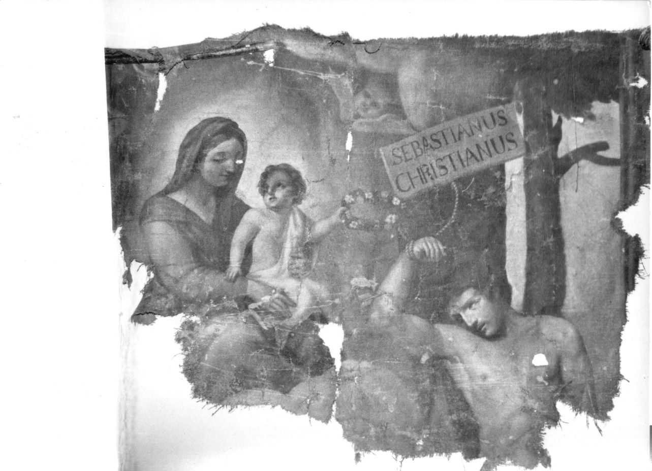Madonna con Bambino e San Sebastiano (dipinto, opera isolata) - ambito Italia centrale (seconda metà sec. XVIII)