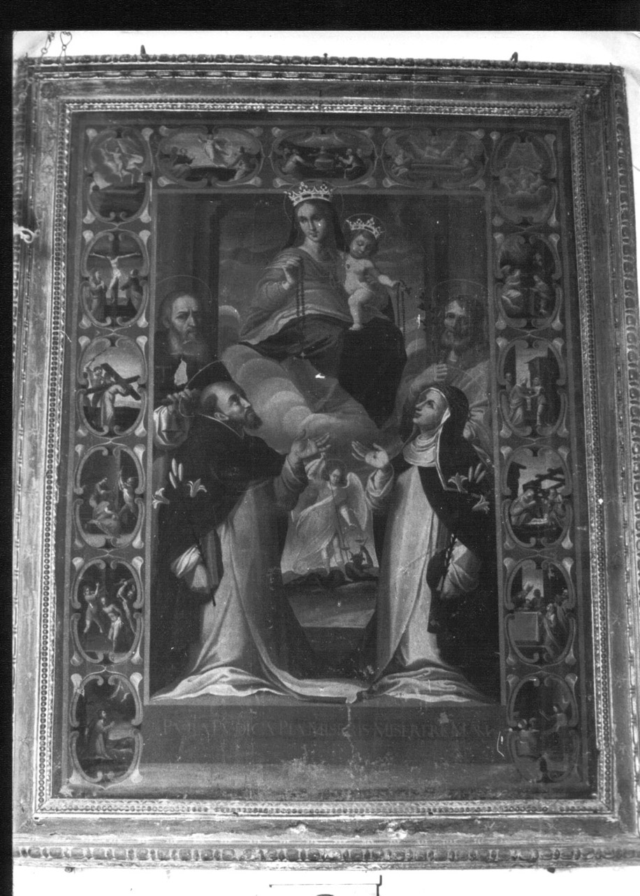 Madonna del Rosario con San Domenico e Santa Caterina, santi e misteri del rosario (dipinto, opera isolata) di Barbiani Bartolomeo (attribuito) (primo quarto sec. XVII)