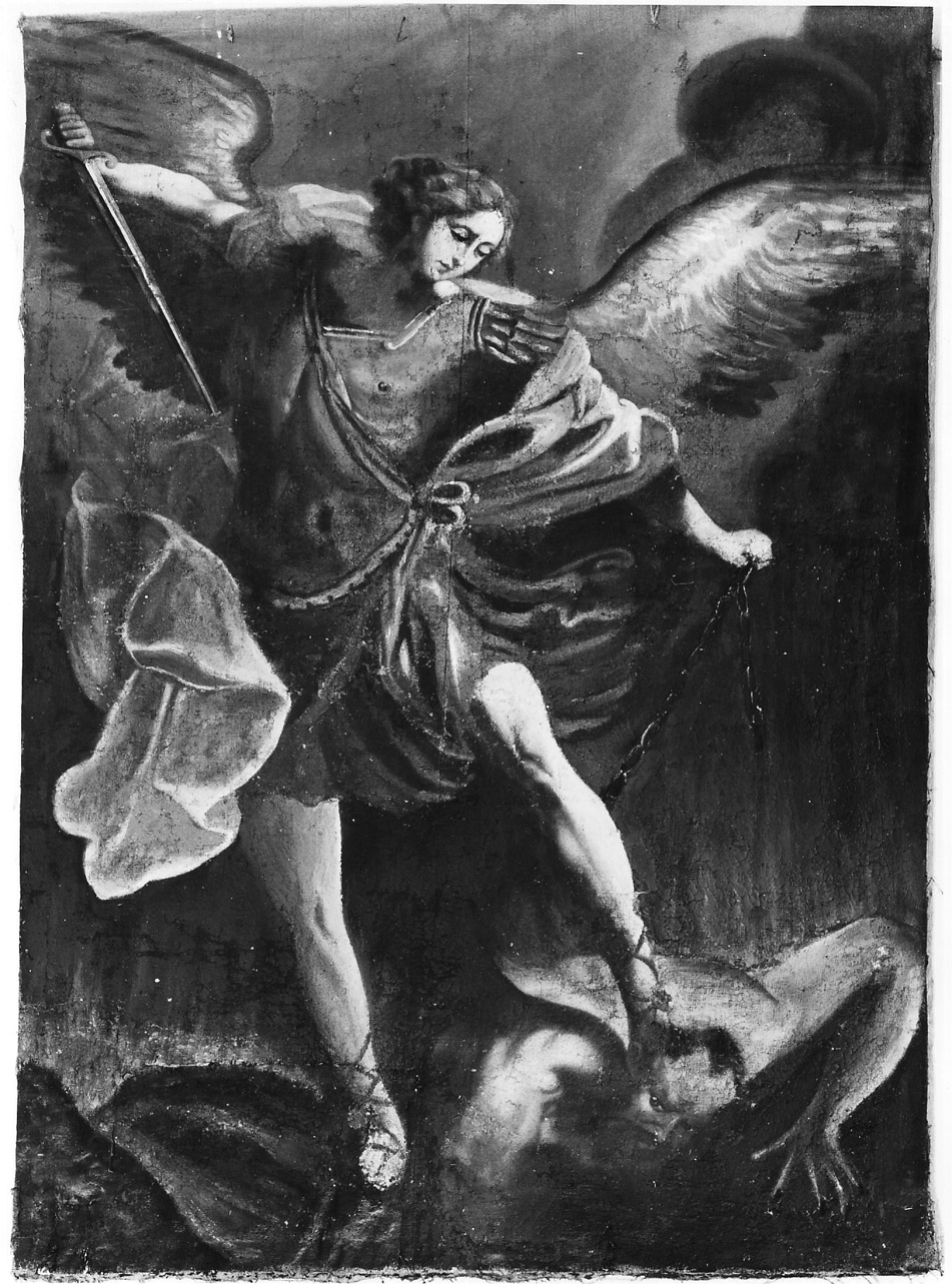 San Michele Arcangelo combatte Satana (dipinto, opera isolata) - ambito Italia centrale (inizio sec. XVIII)