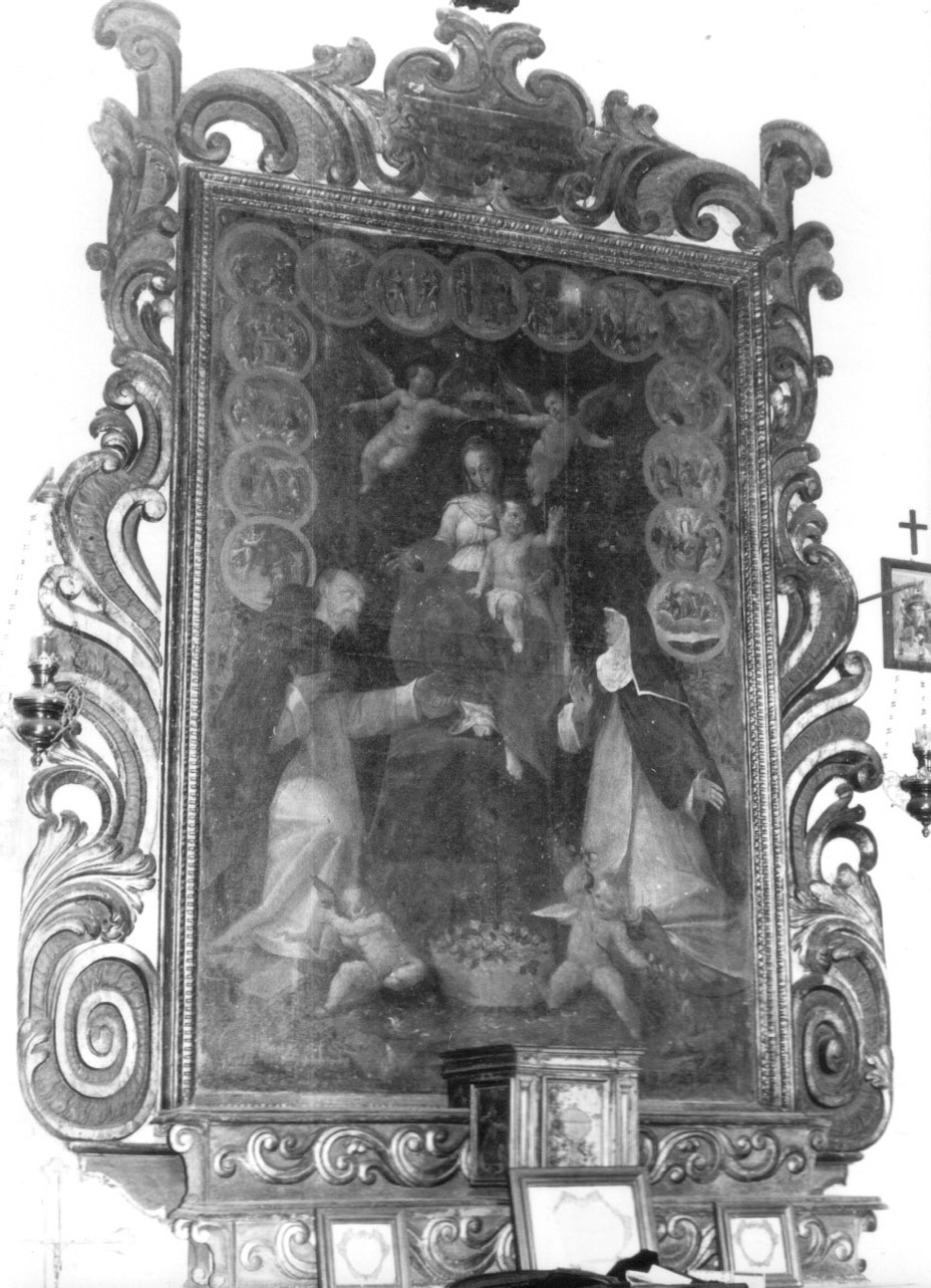 Madonna del Rosario con San Domenico e Santa Caterina da Siena e misteri del rosario (dipinto, elemento d'insieme) - ambito Italia centrale (prima metà sec. XVII)