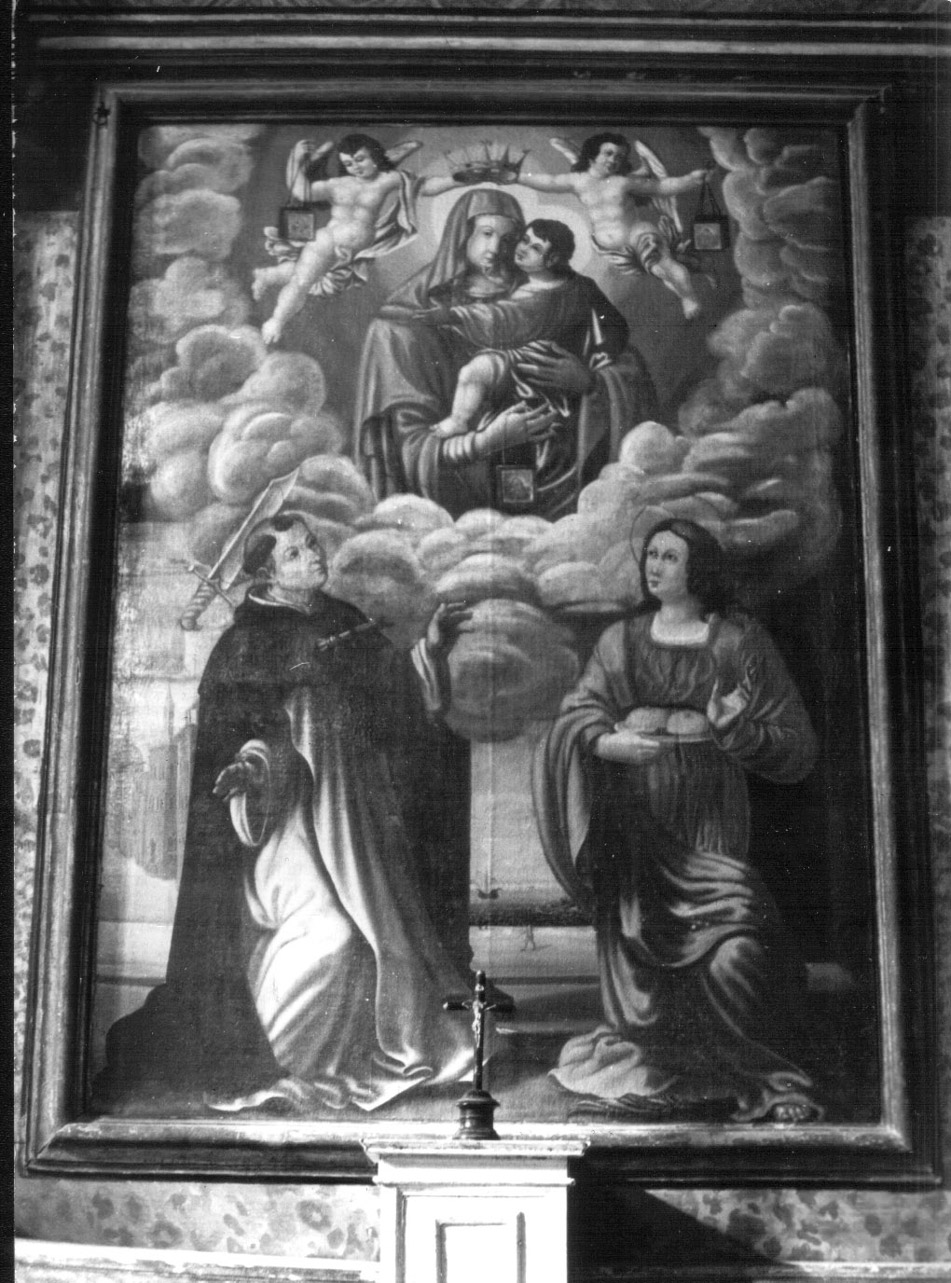 Madonna dello scapolare, Madonna con Bambino in gloria e santi (dipinto, opera isolata) - ambito Italia centrale (sec. XVII)
