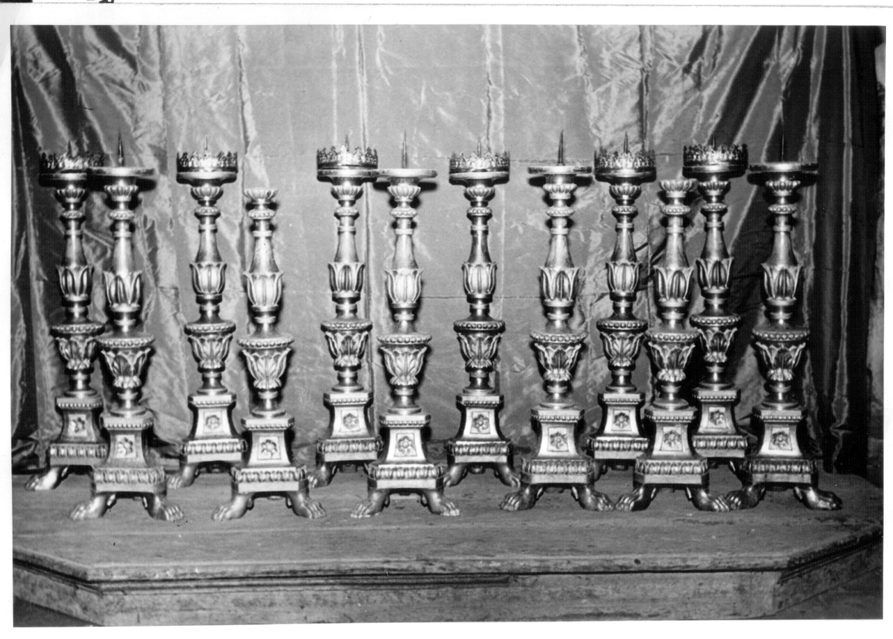 candeliere d'altare, serie - bottega Italia centrale (prima metà sec. XIX)