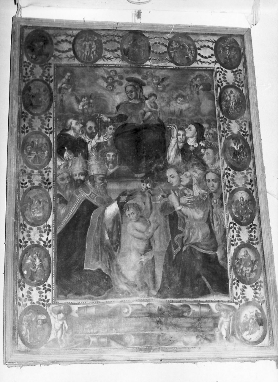 Madonna del Rosario con Santi domenicani e misteri del rosario (dipinto, opera isolata) - ambito Italia centrale (ultimo quarto sec. XVI)