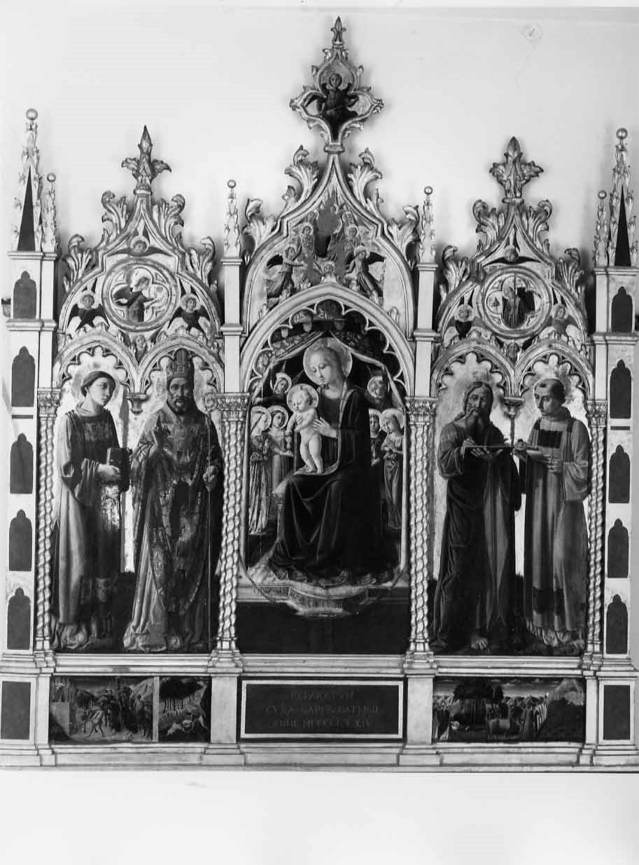 Madonna con Bambino tra angeli e Santi (dipinto, opera isolata) di Niccolò di Liberatore detto Alunno (attribuito) (sec. XV)