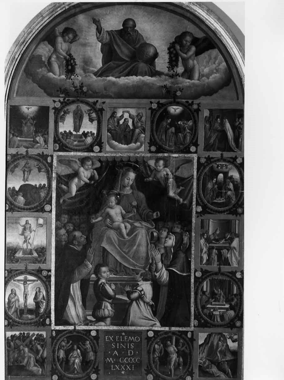 Madonna del Rosario (dipinto, opera isolata) di Doni Lorenzo (attribuito) (sec. XVI)