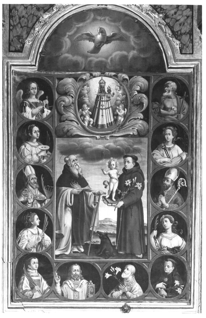 Sant'Antonio Abate, Sant'Antonio da Padova e medaglioni con Santi (dipinto) - ambito umbro (ultimo quarto sec. XVII)