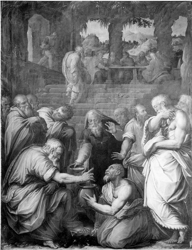 miracoli di Eliseo (dipinto, opera isolata) di Vasari Giorgio (attribuito) (sec. XVI)