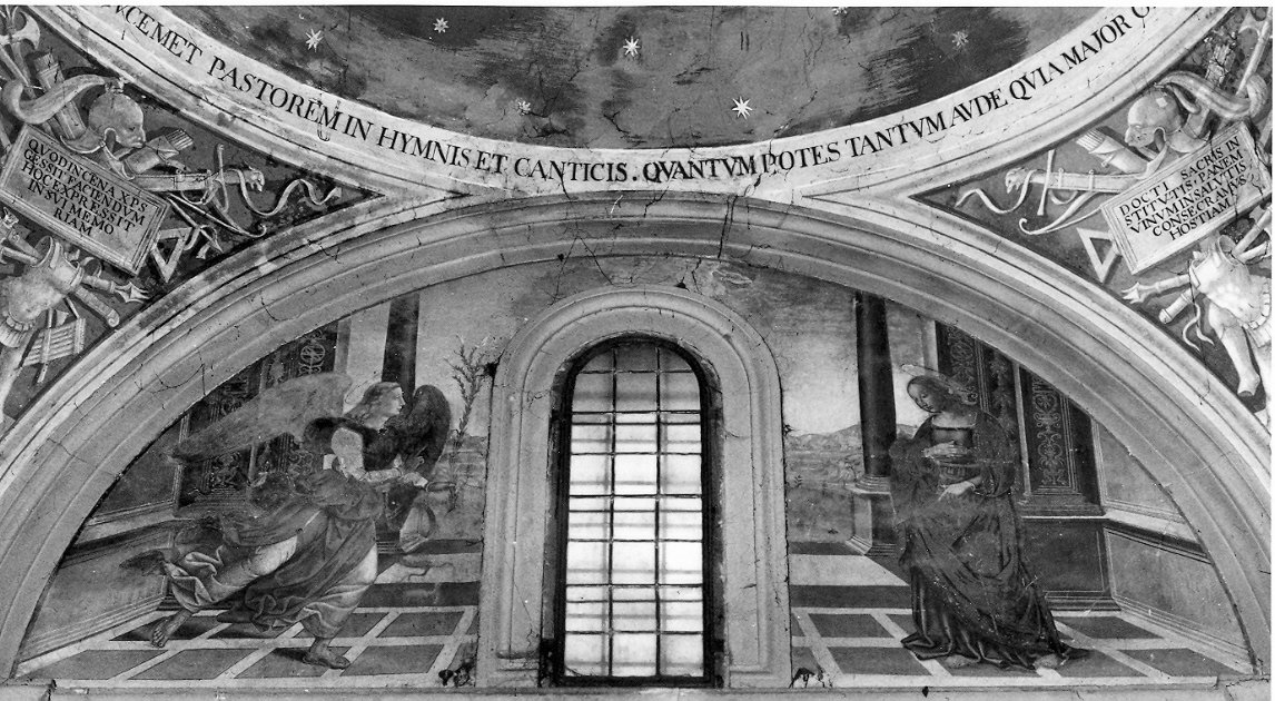 Annunciazione (dipinto, elemento d'insieme) di Caporali Giovan Battista detto Bitte (attribuito) (sec. XVI)