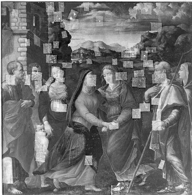visitazione (dipinto, opera isolata) di Ciburri Polidoro detto Polidoro di Stefano (attribuito) (sec. XVI)
