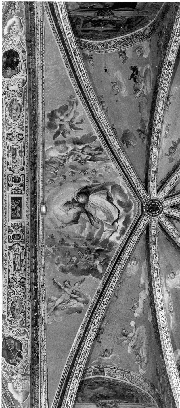 Dio Padre adorato dagli angeli (dipinto, elemento d'insieme) di Pecennini Scilla (attribuito), D'Alessandro Pietro (attribuito) (sec. XVI)