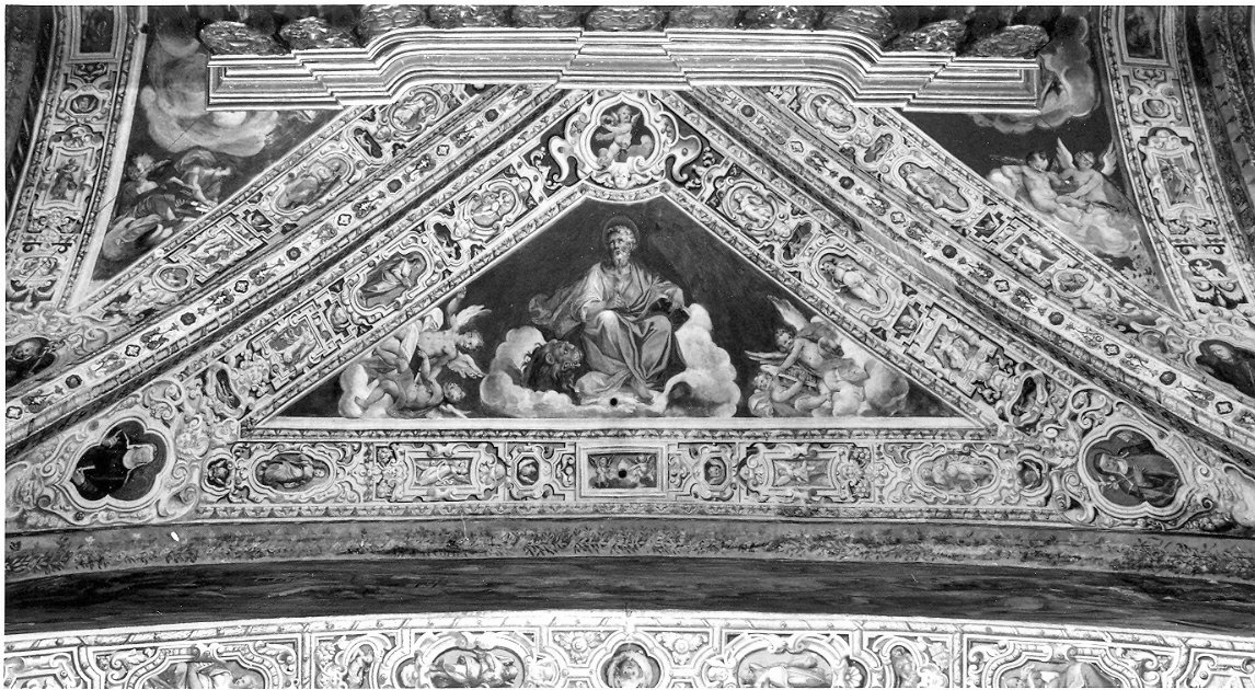 San Marco Evangelista (dipinto, elemento d'insieme) di Bandiera Benedetto (attribuito) (sec. XVI)