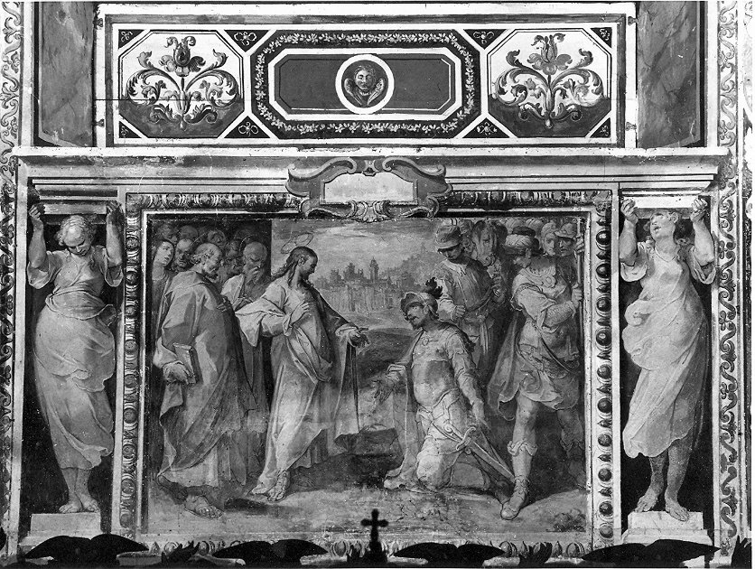 centurione manifesta la propria fede in Gesù Cristo (dipinto, elemento d'insieme) di Lombardelli Giovan Battista detto Montano (attribuito) (sec. XVI)