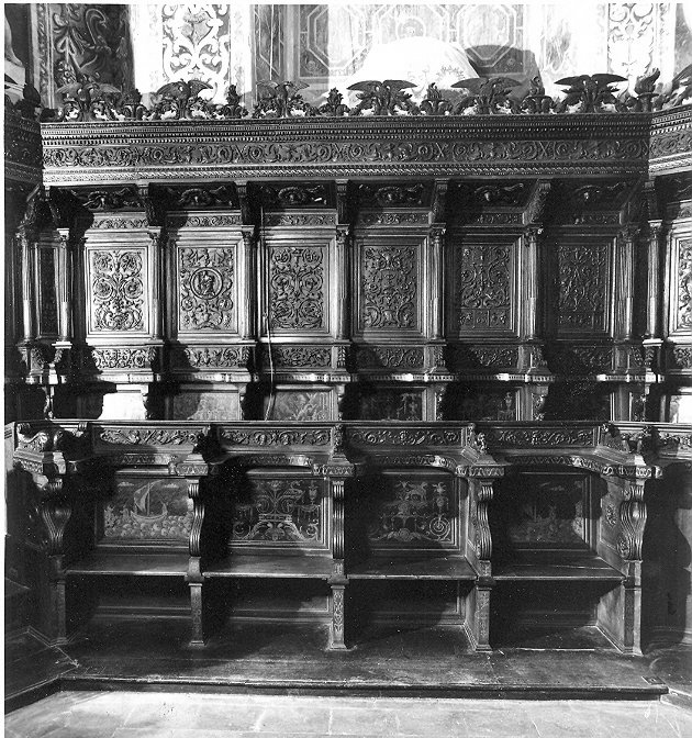 stalli del coro, elemento d'insieme di Di Antoniolo Zambelli Stefano (e aiuti) (sec. XVI)