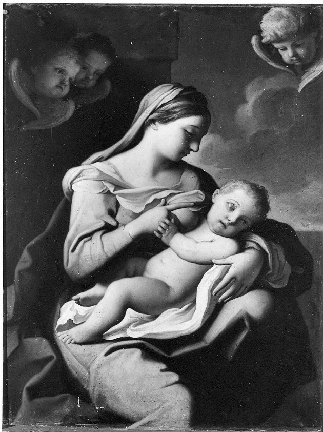 Madonna con Bambino (dipinto, opera isolata) di Cerrini Giovanni Domenico detto Cavaliere Perugino (attribuito) (sec. XVII)